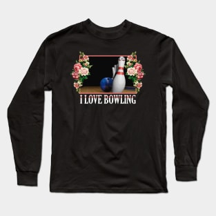 I Love Bowling Floral Long Sleeve T-Shirt